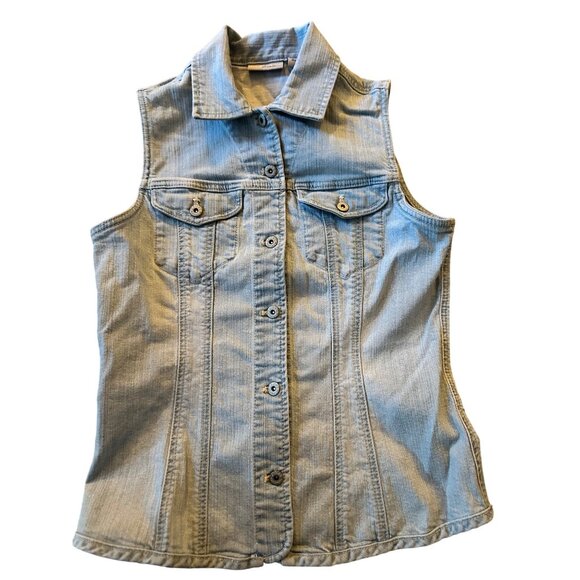 Chicos Platinum Denim Button-Down Sleeveless Vest Top Size 0 Light Wash Fitted S - Picture 1 of 7